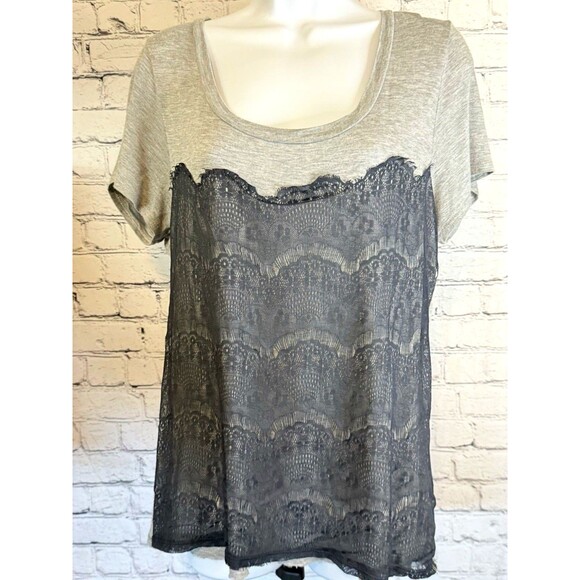 Andrea Missy Top Shirt Gray/Blue Lacy Raw Hem Med - Picture 2 of 8